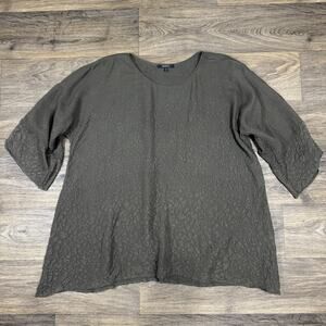 Dressori Textured Silk Black Asymmetrical Crinkled Blouse Top Women's Size Large